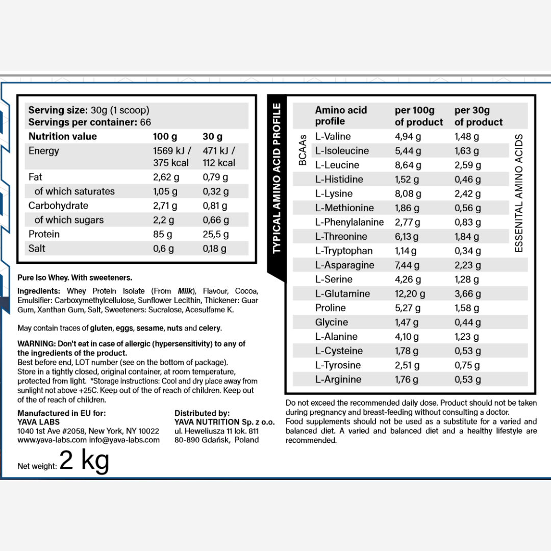 Proteína Pure ISO Whey (2 Kg) – Yava Labs
