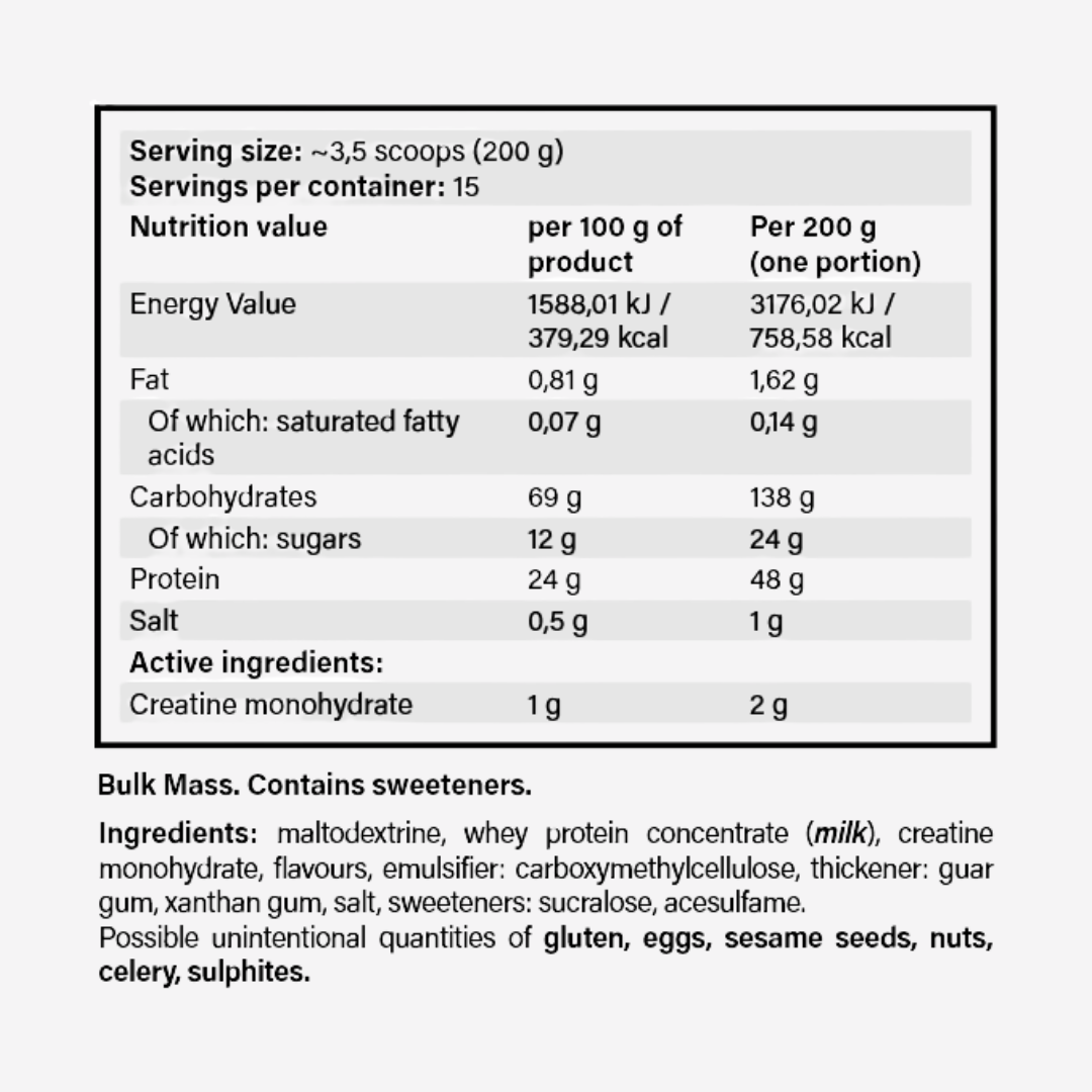 Mass Gainer Yava Labs Bulk Mass 3kg